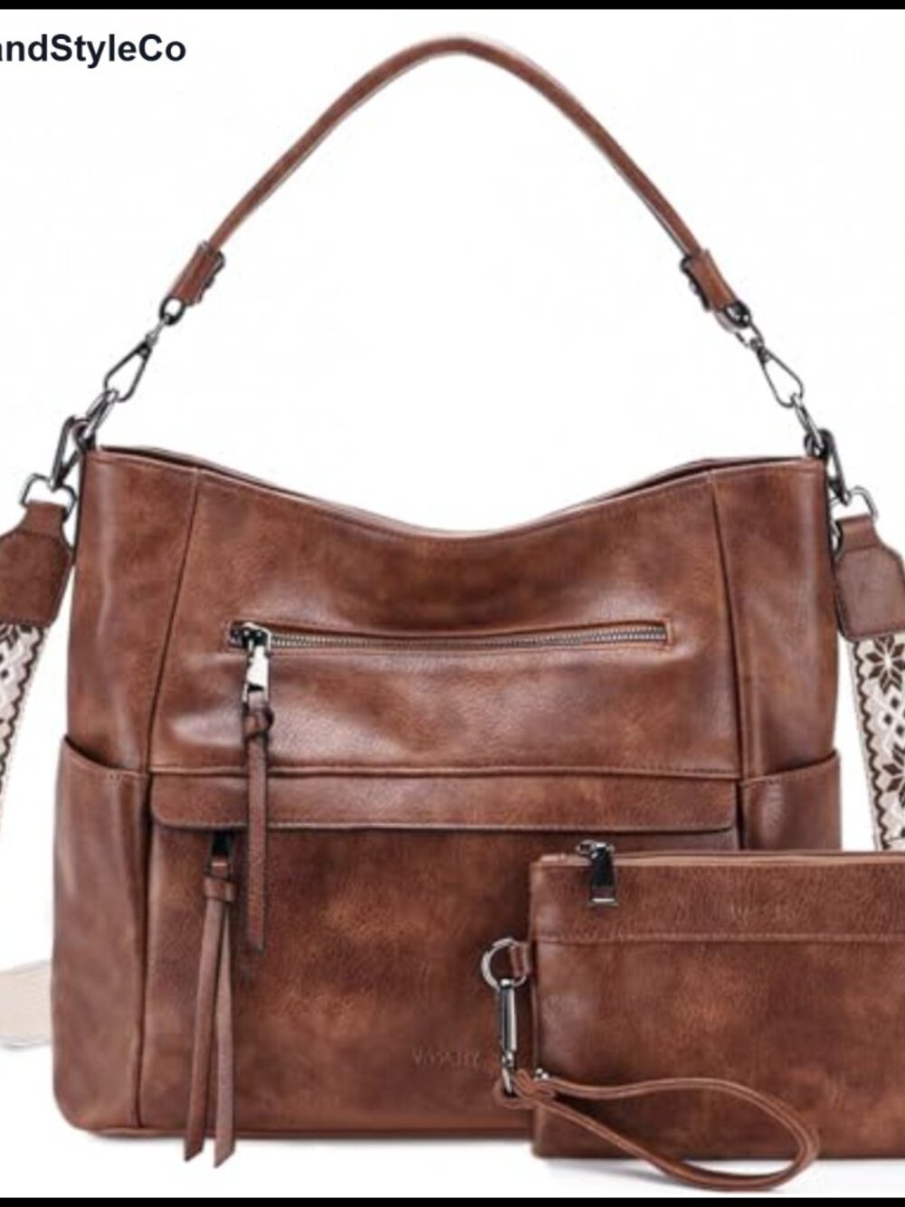 Large Hobo Bag Vegan Leather RFID Wallet Set Crossbody Shoulder Tote